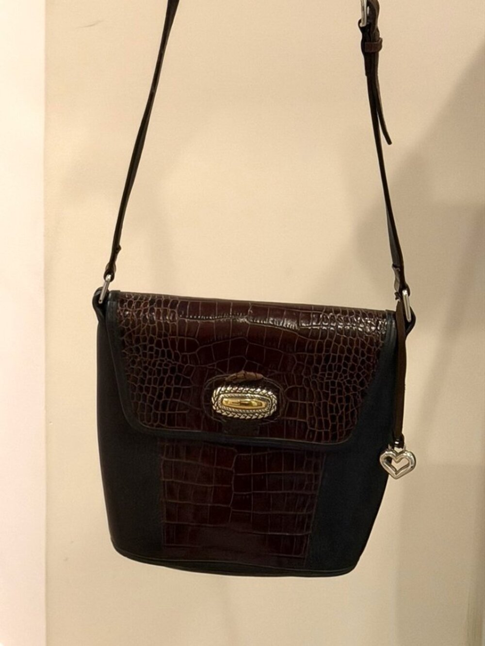 Brighton A080080 Leather Crossbody Bag – Brown Croc & Black Grain – Heart Charm - Picture 7 of 8